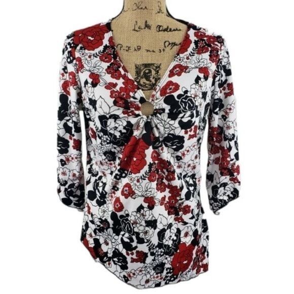 Vintage 90s Y2K Boho Floral Bell Sleeve Asymmetrical Hippie Top - Picture 1 of 12